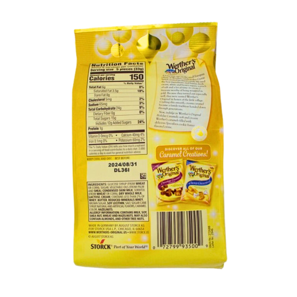 Werther's Original Cookie Butter Creme Chewy Caramels - 7.4oz Nutrition Facts Ingredients