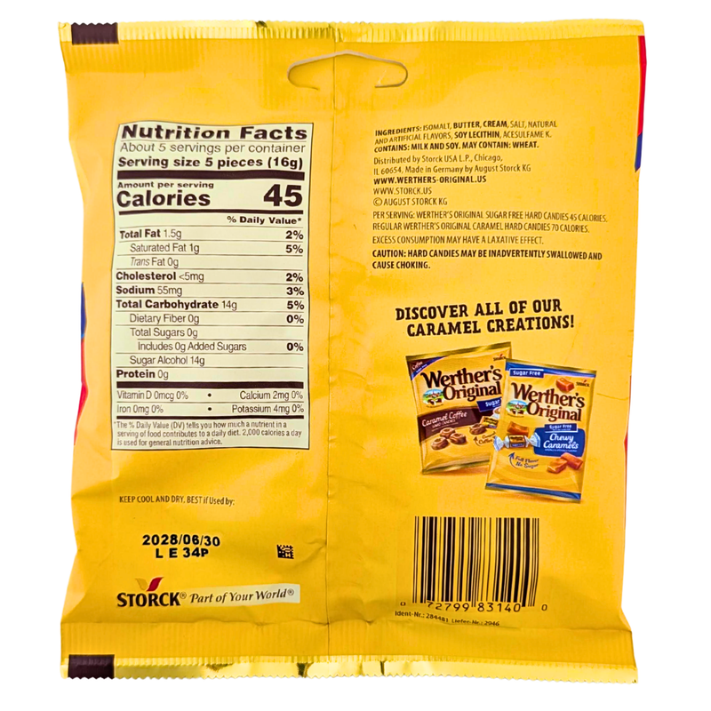 Werther’s Original Sugar-Free Caramel Hard Candies – 78g
