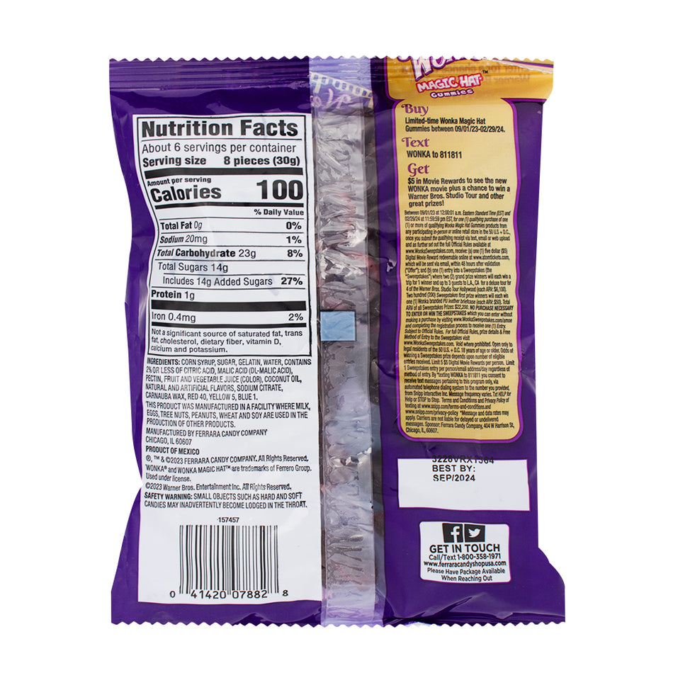  Wonka Magic Hat Gummies - 170g  Nutrition Facts Ingredients