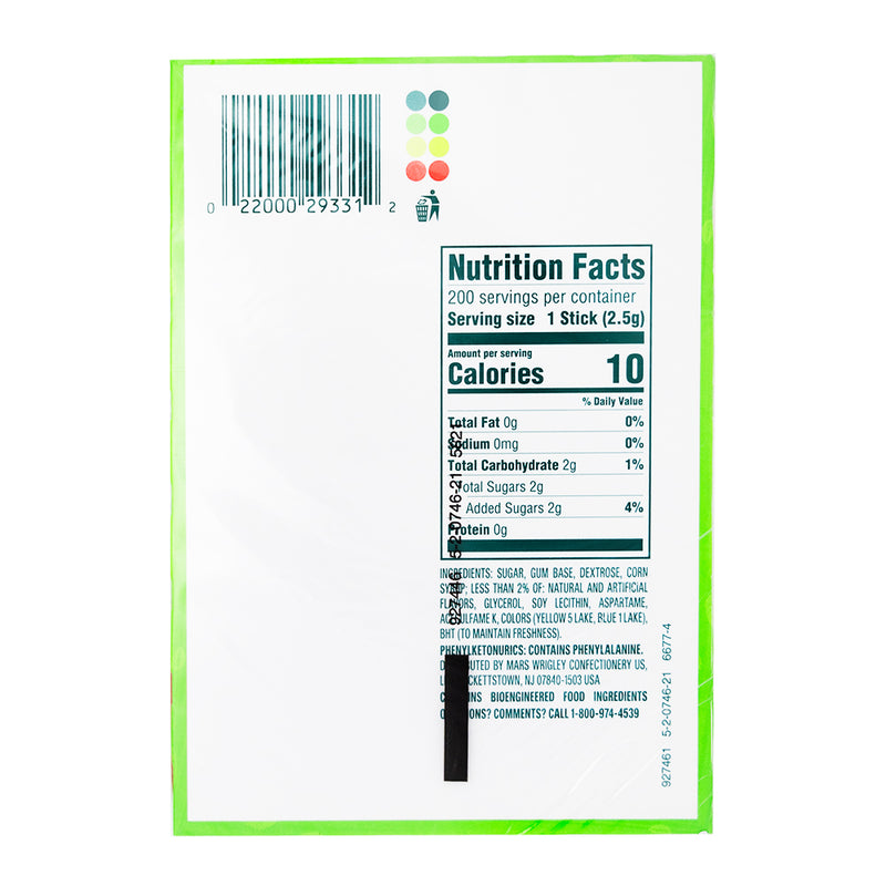 Wrigley's Spearmint Gum 5 Stick Packs - 40CT  Nutrition Facts Ingredients
