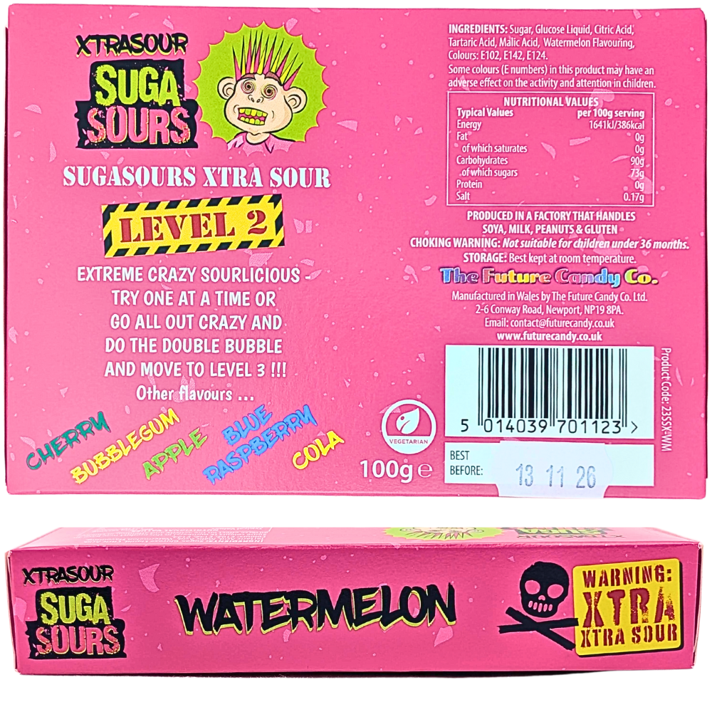 Xtrasour Suga Sours Watermelon Hard Candy Theatre Box - 100g