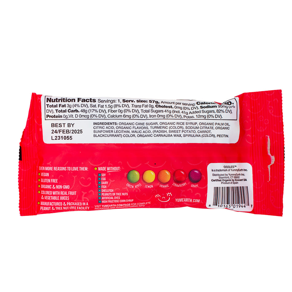 YumEarth Giggles Organic Candy  - 2oz  Nutrition Facts Ingredients - Organic Candy