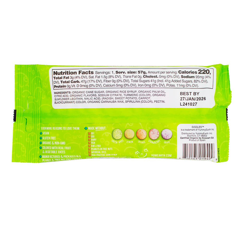 YumEarth Sour Giggles Organic Candy - 2oz  - Nutrition Facts - Ingredients - Organic Candy