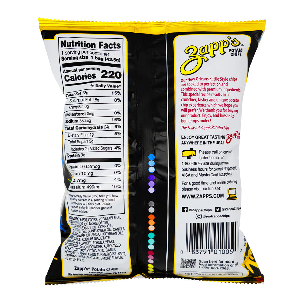 Zapp's Voodoo Potato Chips - 1.5oz  Nutrition Facts Ingredients
