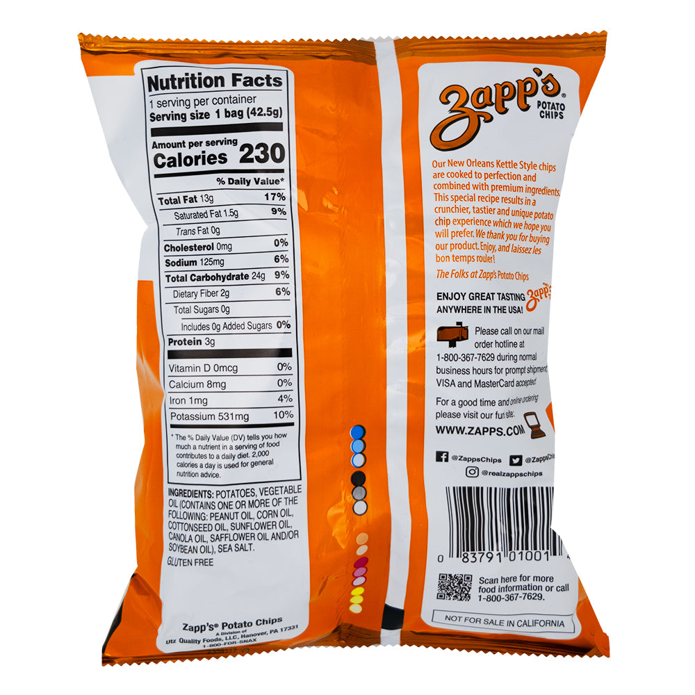 Zapp's Regular Flavor Chips - 1.5oz Nutrition Facts Ingredients
