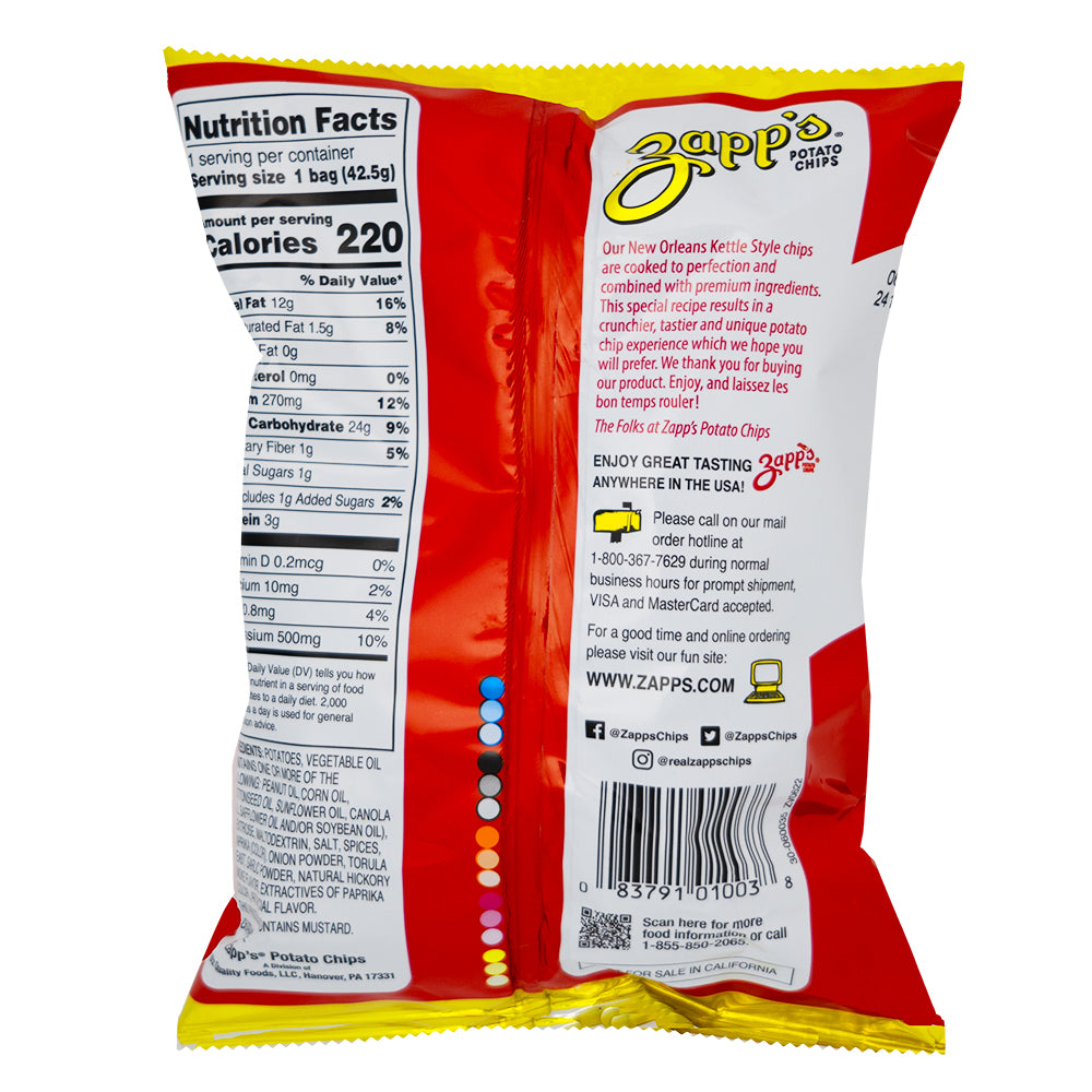 Zapp's Spicy Cajun Crawtators Potato Chips - 1.5oz   Nutrition Facts Ingredients
