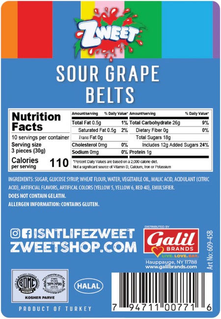 Zweet Sour Belts Grape - 10oz
