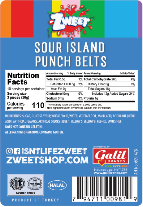 Zweet Sour Belts Island Punch - 10oz
