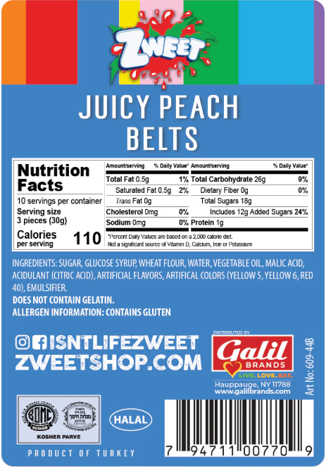 Zweet Sour Belts Peach - 10oz