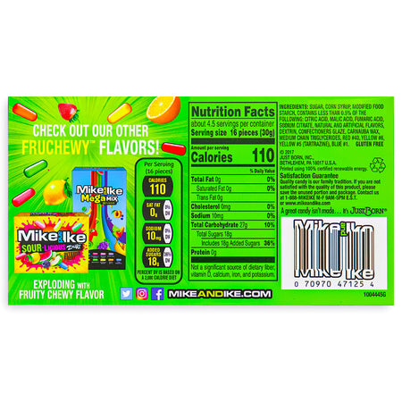 Mike and Ike Original Fruits Theatre Pack 5oz Back Ingredients Nutrition Facts, Mike and Ike Original Fruits, Fruit-flavored candy, Chewy candy, Fruit explosion, Candy theater pack, Flavorful candies, Fruit sensation, Cherry, lemon, strawberry, lime, orange, Sweet treats, Fruity delights, Candy Funhouse snacks, Fun candy flavors