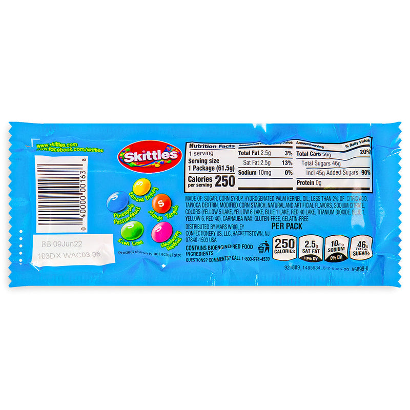 Skittles Tropical Candies 61.5g Back Nutrition Facts Ingredients, Skittles, skittles candy, original skittles, skittles tropical, tropical skittles, tropical candy