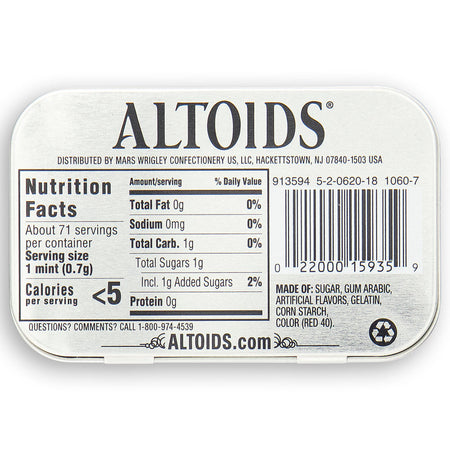 Altoids Cinnamon Mints - 1.76oz Nutrition Facts Ingredients, Altoids, altoids candy, altoids mints, altoids mint, cinnamon mint, cinnamon mints, altoids cinnamon mints