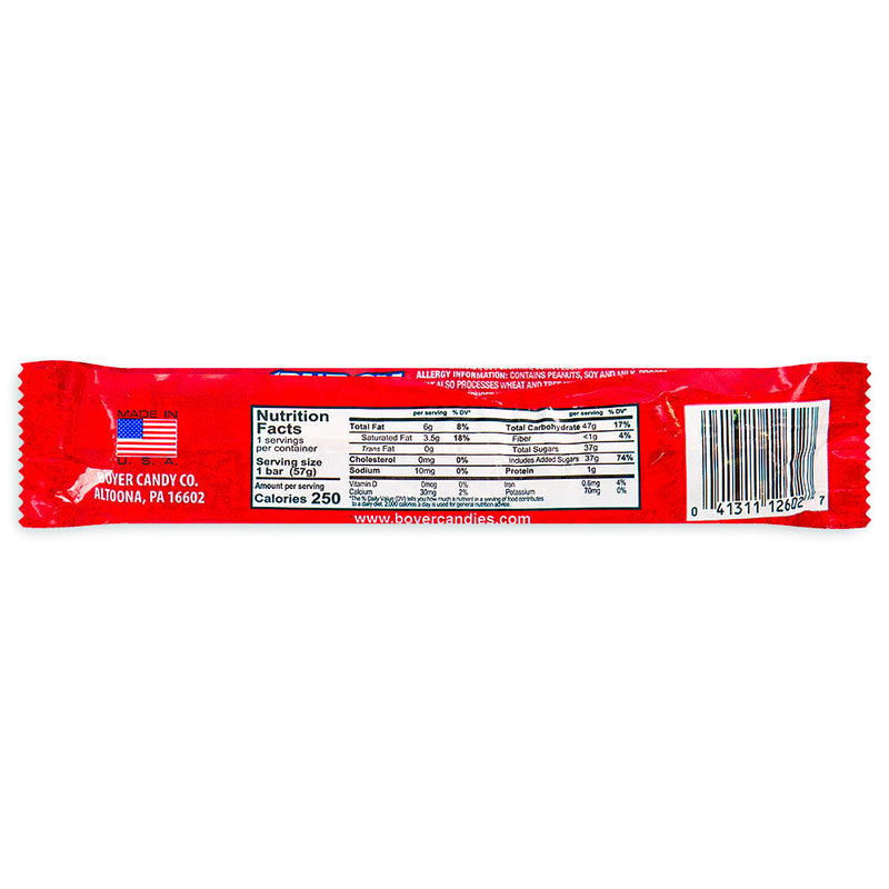 Clark Bar - 2oz Back Nutrition Facts, clark bar, clark chocolate bar, peanut butter chocolate bar, retro candy