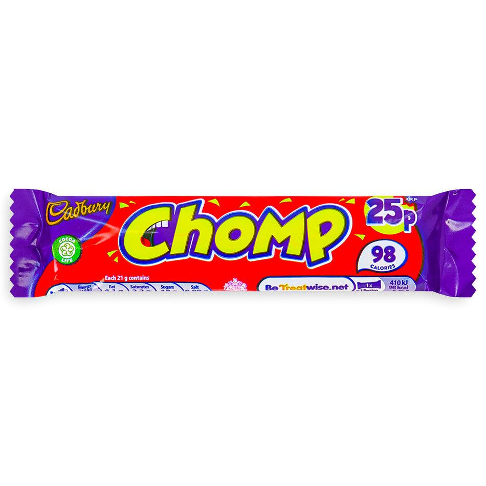 Cadbury Chomp Bar UK Front, Cadbury chocolate, UK chocolate, Chomp bar, Cadbury Chomp bar