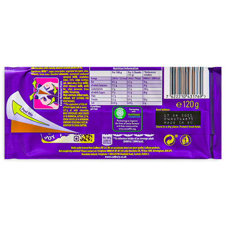 Cadbury Dairy Milk Daim UK Opened Back, Cadbury Chocolate, Cadbury Milk Chocolate, Daim Chocolate