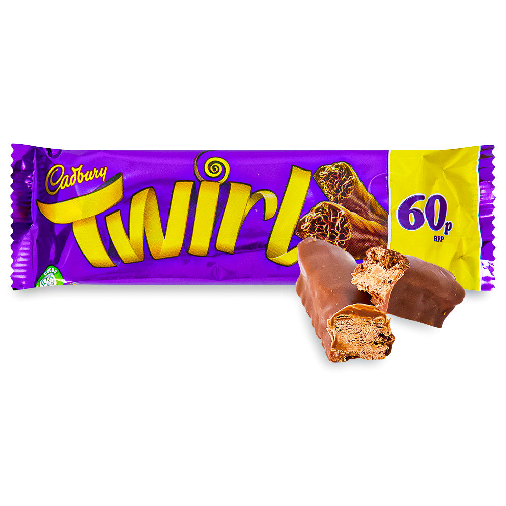 Cadbury Twirl UK 43g Opened, Cadbury, Cadbury Chocolate, UK Candy, UK Chocolate, Cadbury Twirl, Twirl Chocolate, Twirl Candy