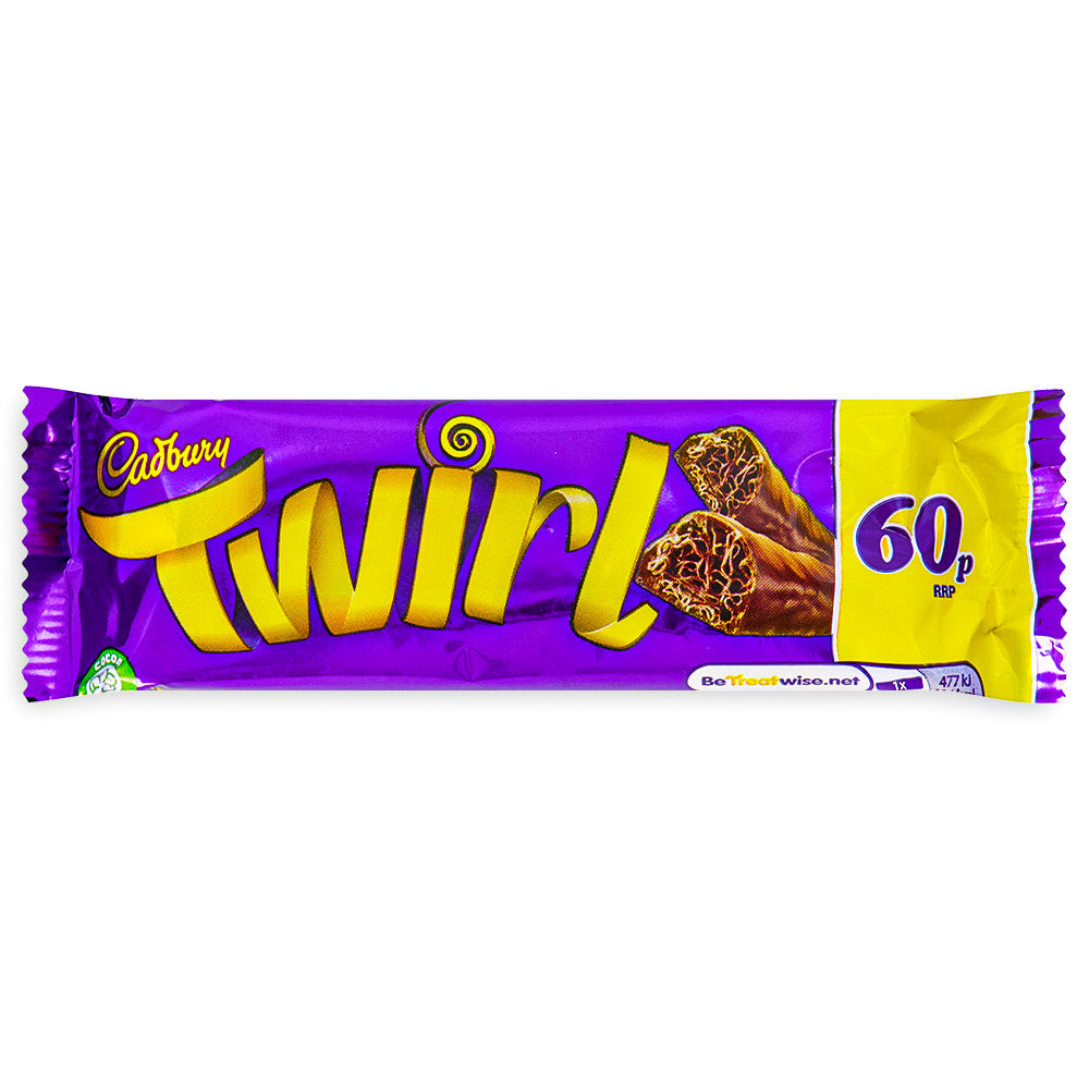Cadbury Twirl UK 43g Front, Cadbury, Cadbury Chocolate, UK Candy, UK Chocolate, Cadbury Twirl, Twirl Chocolate, Twirl Candy