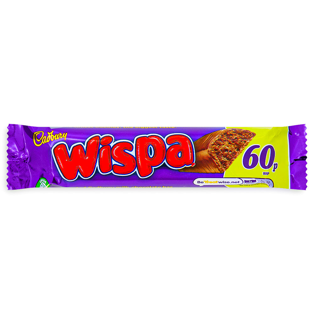 Cadbury Wispa UK 36g Front, Cadbury, Cadbury Chocolate, UK Candy, UK Chocolate, Cadbury Wispa, Wispa Chocolate, Wispa Candy