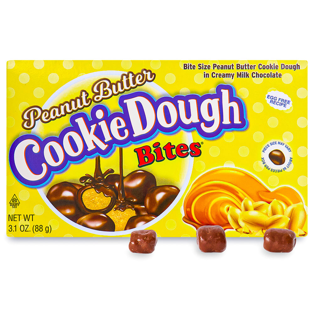 Peanut Butter Cookie Dough Bites Theatre Box Open, peanut butter cookie dough, peanut butter cookie dough bites, cookie dough bites, peanut butter snacks, peanut butter candy