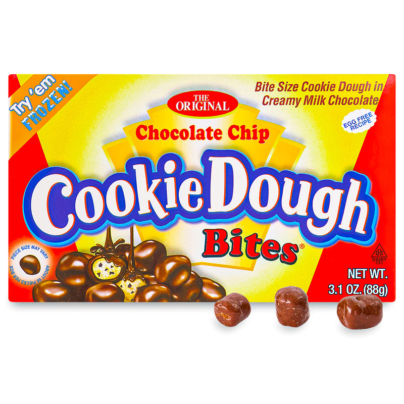 The Original Chocolate Chip Cookie Dough Bites 3.1oz opened, Cookie dough bites, cookie dough candy, chocolate chip cookie dough bites, the original chocolate chip cookie dough bites 
