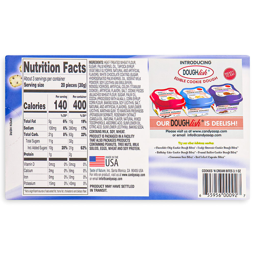 Cookies n Cream Bites Theatre Pack Back Nutrition Facts, cookies n cream, cookies and cream, cookies and cream candy
