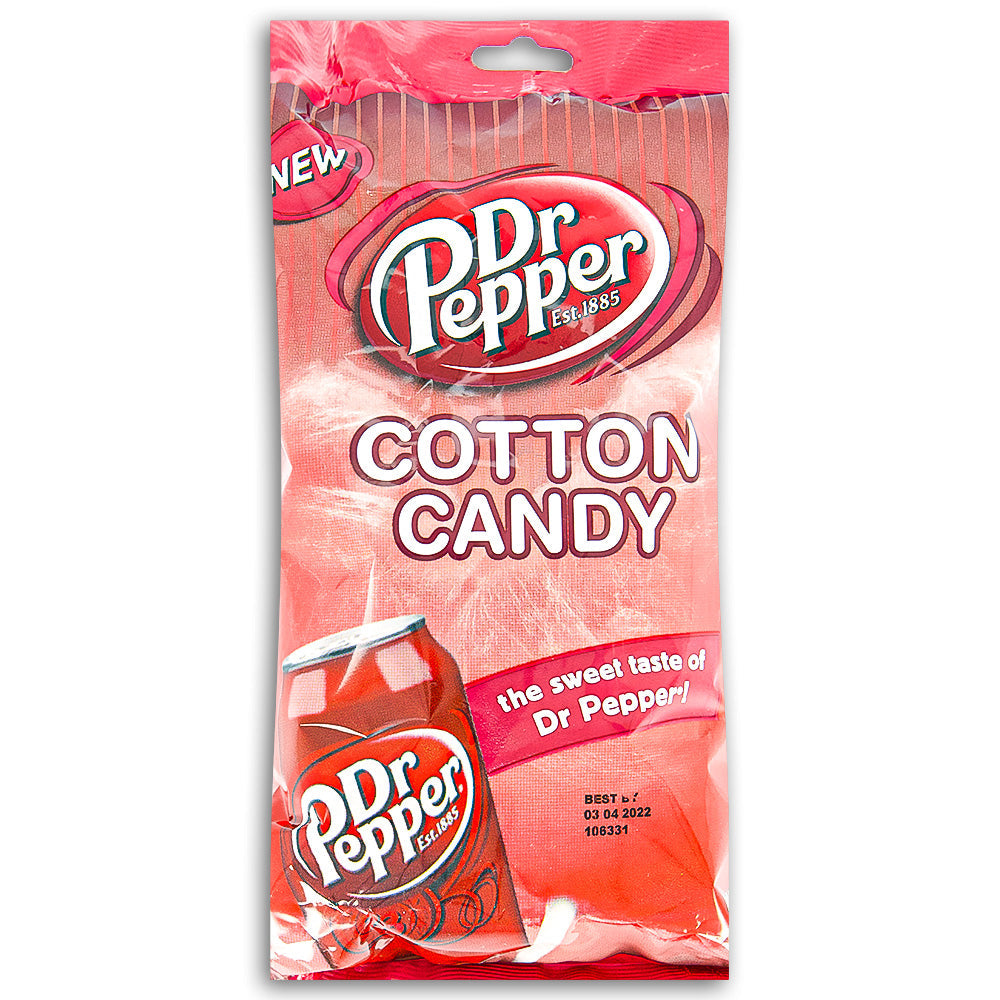Dr Pepper Cotton Candy 3.1 oz. Front, Dr Pepper Cotton Candy, Soda-inspired treats, Flavor explosion, Carnival of taste, Sweet cravings, Fizzy twist, Iconic soda flavor, Melt-in-your-mouth, Whimsical creation, Fun snacks, Candy Funhouse delights, Sweet tooth satisfaction, Unique candy, Fluffy goodness