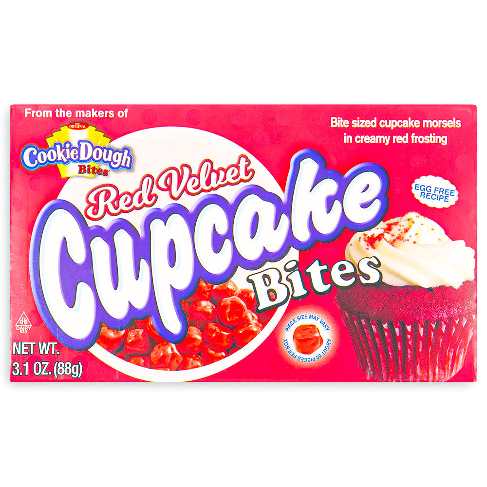 Red Velvet Cupcake Bites Theatre Pack Front, cookie dough bites, red velvet, red velvet cupcake