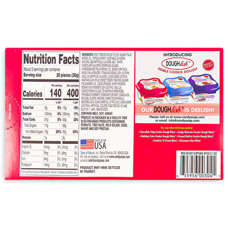 Red Velvet Cupcake Bites Theatre Pack Back Ingredients Nutrition Facts, cookie dough bites, red velvet, red velvet cupcake