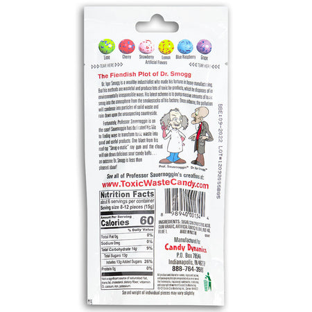 Toxic Waste Sour Smog Balls 3oz Back Ingredients Nutrition Facts, toxic waste, toxic waste candy, toxic waste smog balls