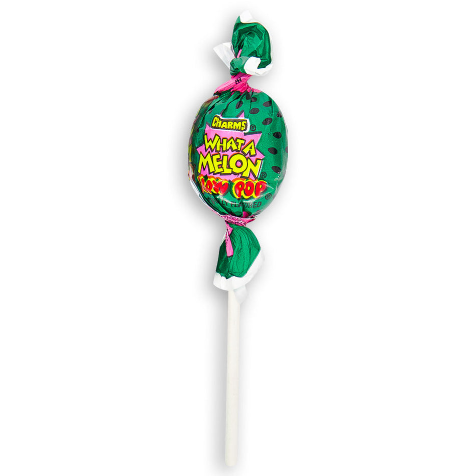 Charms Blow Pop What A Melon Front, charms lollipop, charms pop, bubble gum lollipop, watermelon lollipop, watermelon candy, retro candy, nostalgic candy