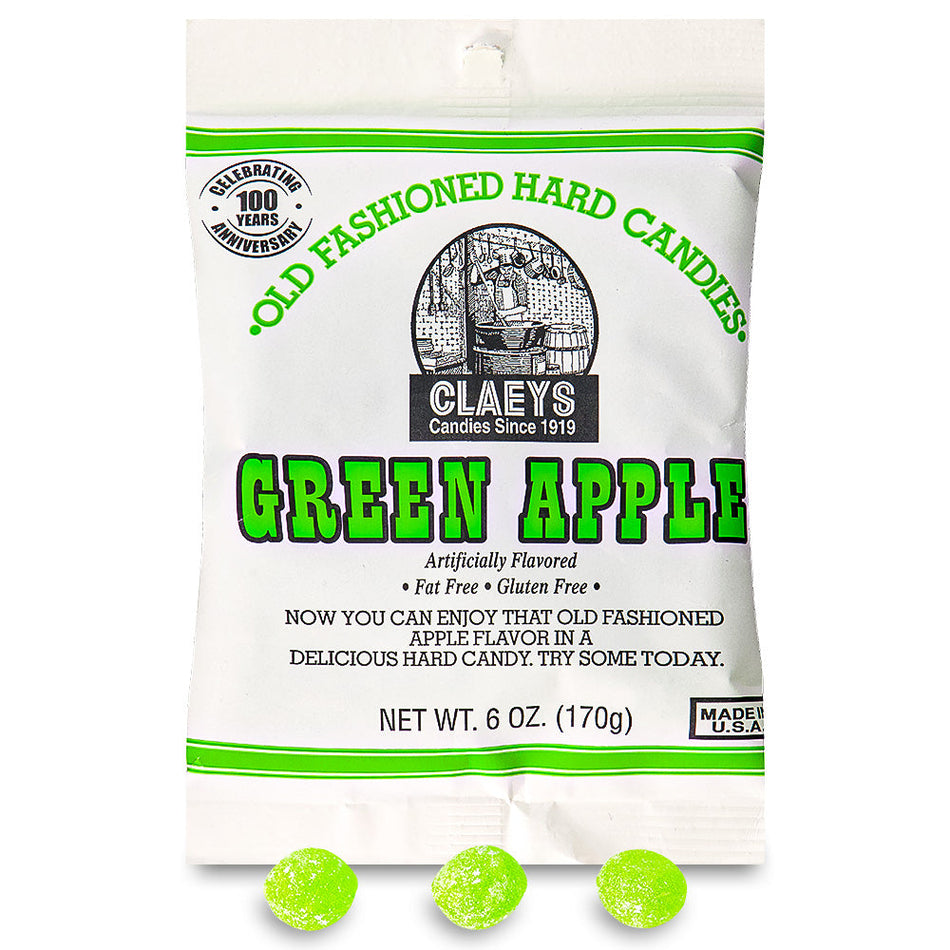 Claeys Green Apple Old Fashioned Hard Candies Open, Claeys Green Apple Old Fashioned Hard Candies, Crisp and tangy adventure, Transport your taste buds, Sun-drenched apple orchard, Zesty aroma of green apples, Miniature masterpiece, Hint of tartness and satisfying sweetness, Nostalgic treat, Orchard-fresh delight, Refreshing taste of green apples, claeys, claeys candy, old fashioned candy, hard candy, hard candies, old fashioned hard candy, green apple candy 