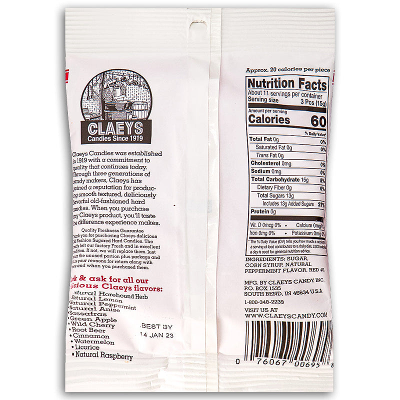 Claeys Peppermint Old Fashioned Hard Candies Back, Claeys Peppermint Old Fashioned Hard Candies, World of winter enchantment, Cool, refreshing breeze of the holidays, Mini snowfall of peppermint goodness, Burst of invigorating flavor, Snowflakes dancing and sleigh bells ringing, Spreading holiday cheer, Minty coolness, Winter wonderland, Holiday magic and festive delight, claeys, claeys candy, old fashioned candy, hard candy, hard candies, old fashioned hard candy, peppermint candy
