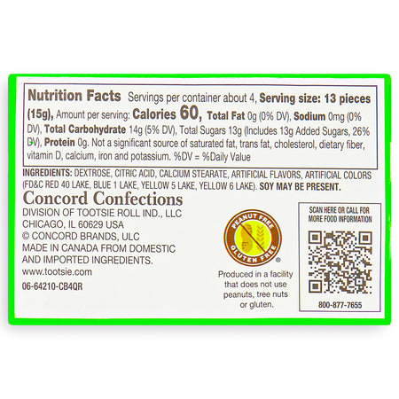 Cry Baby Tears Sour Candy 56g Back - Sour Candies - Nutritional Facts - Ingredients