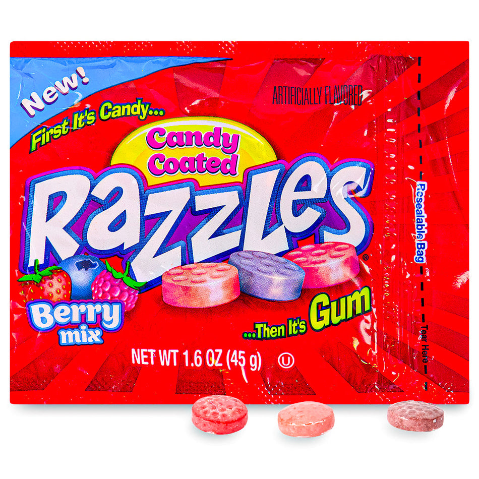 Razzles Berry Mix Candy 45 g Open, Razzles Berry Mix Candy, Berrylicious candy experience, flavorful treat, Fruity explosion, Candy lover and gum enthusiast, Sweet taste of berry bliss, razzles, razzles candy