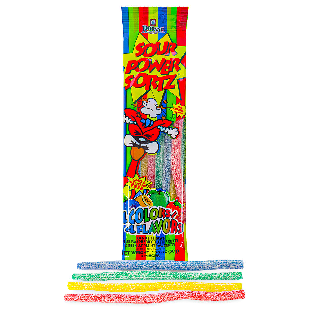 Sour Power Straws Sortz 4 Flavors  1.75oz Opened - Sour Candies that make you pucker