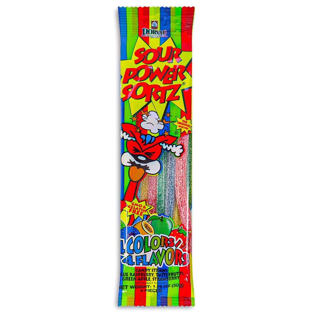 Sour Power Straws Sortz 4 Flavors  1.75oz front