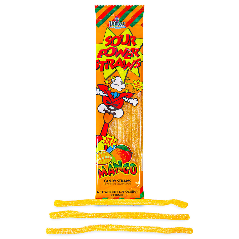 Sour Power Straws Mango 1.75oz Candy Opened - Sour Candies
