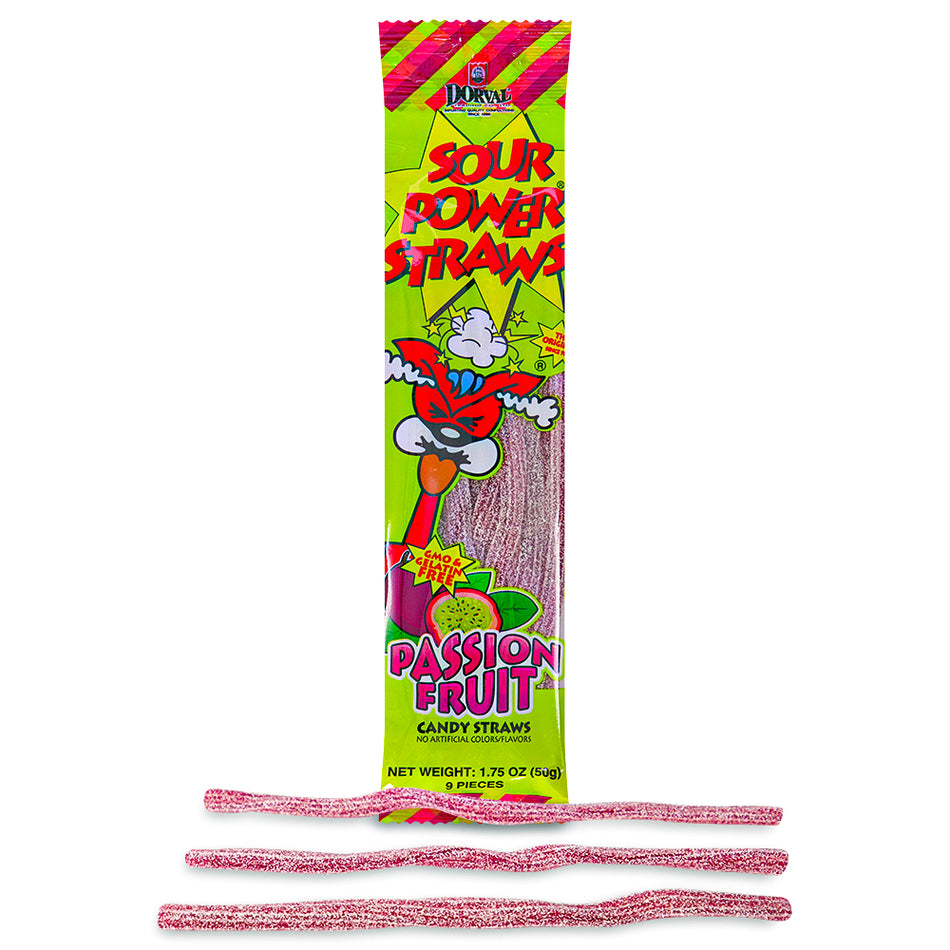 Sour Power Straws Passion Fruit Candy 1.75oz - Sour Candies