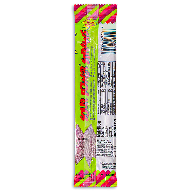 Sour Power Straws Passion Fruit Candy 1.75oz - Sour Candies - Nutritional Facts - Ingredients