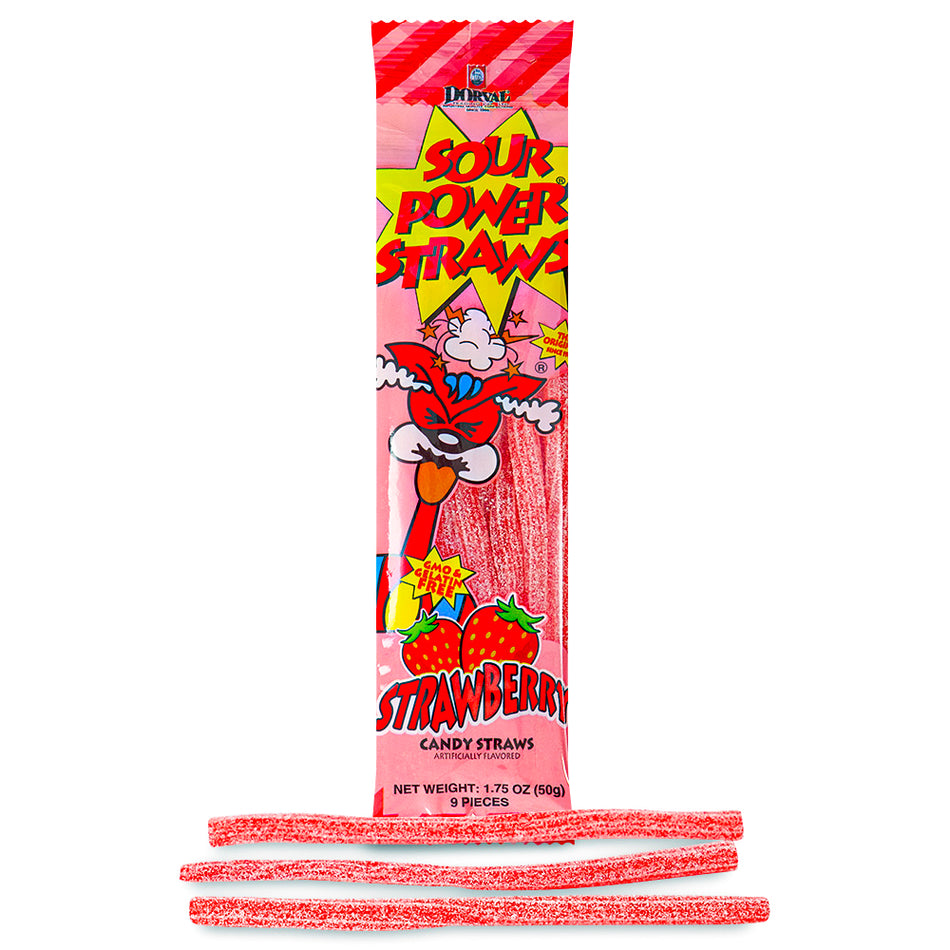 Sour Power Straws Strawberry 1.75oz Candy Opened - Sour Candies