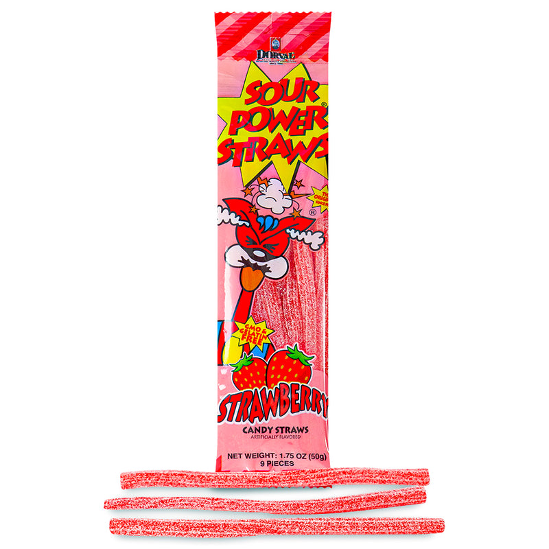 Sour Power Straws Strawberry 1.75oz Candy Opened - Sour Candies