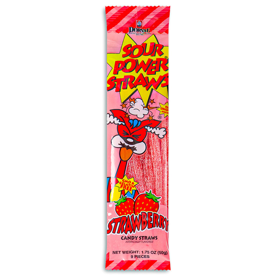 Sour Power Straws Strawberry 1.75oz Candy Front - Sour Candies