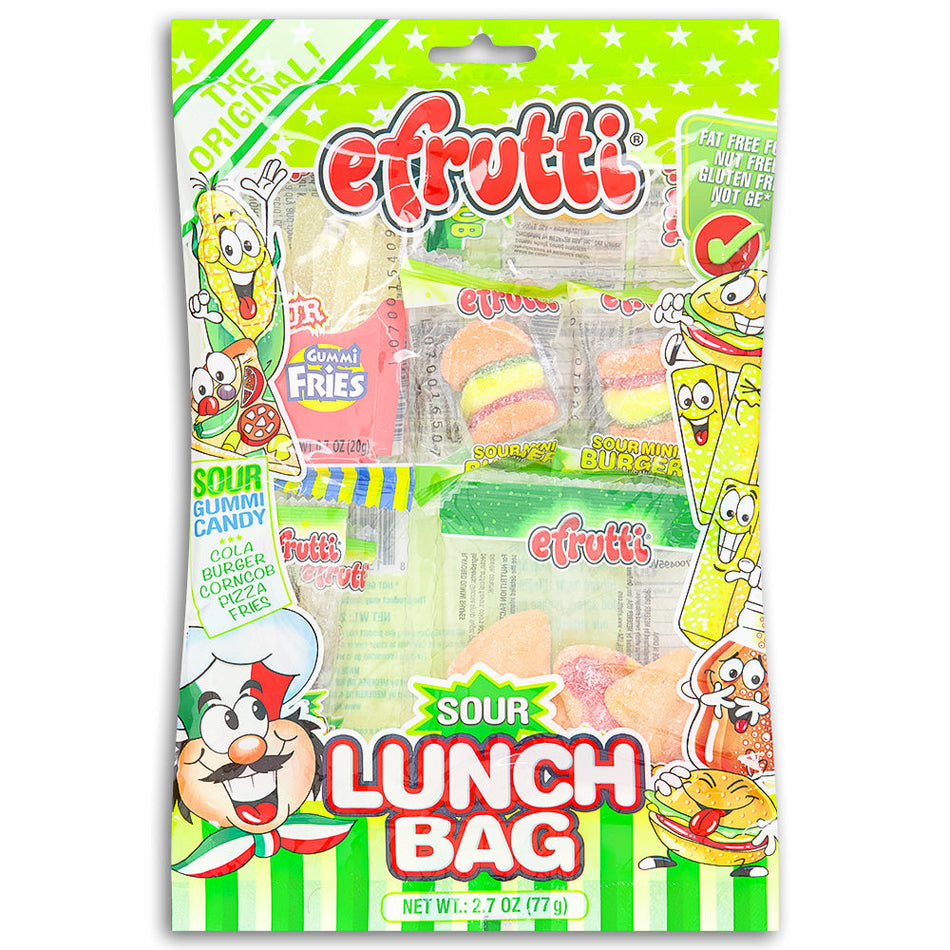eFrutti Sour Lunch Bag Front, eFrutti Sour Lunch Bag, Symphony of sour delights, Tangy excitement, sour sensation, Assortment of gummy treats, Perfect balance of sweetness and sourness, Sour candy aficionado, sour cravings, efrutti, efrutti gummy, efrutti gummies
