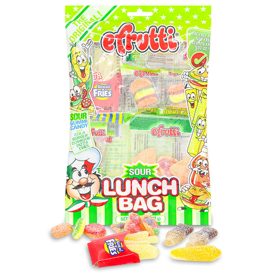eFrutti Sour Lunch Bag Open, eFrutti Sour Lunch Bag, Symphony of sour delights, Tangy excitement, sour sensation, Assortment of gummy treats, Perfect balance of sweetness and sourness, Sour candy aficionado, sour cravings, efrutti, efrutti gummy, efrutti gummies
