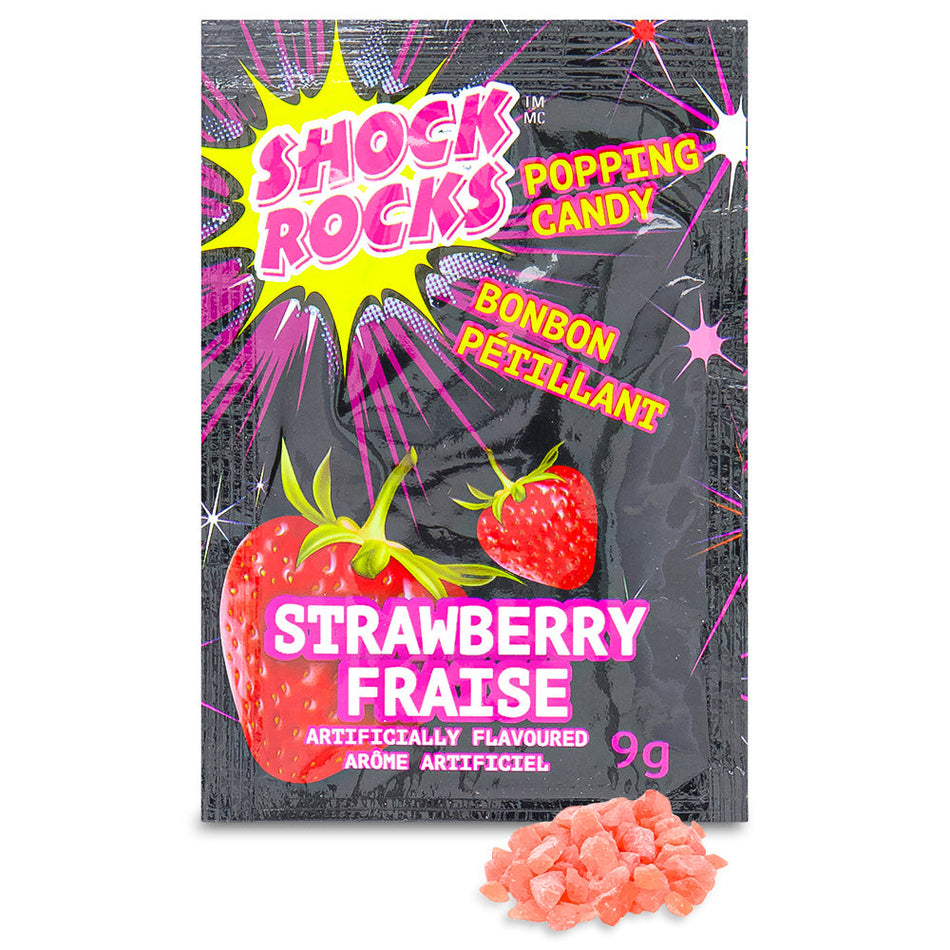Shock Rocks Popping Candy Strawberry 9g Open, Shock Rocks Popping Candy Strawberry, Berrylicious pops of fun and flavor, Burst of fresh-picked strawberries, party for your taste buds, Mouthwatering magic, explosion of sweetness, Symphony of taste and texture, Zesty snack, treat to share with friends, Ultimate go-to for berrylicious fun, shock rocks, popping candy, strawberry candy, strawberry popping candy
