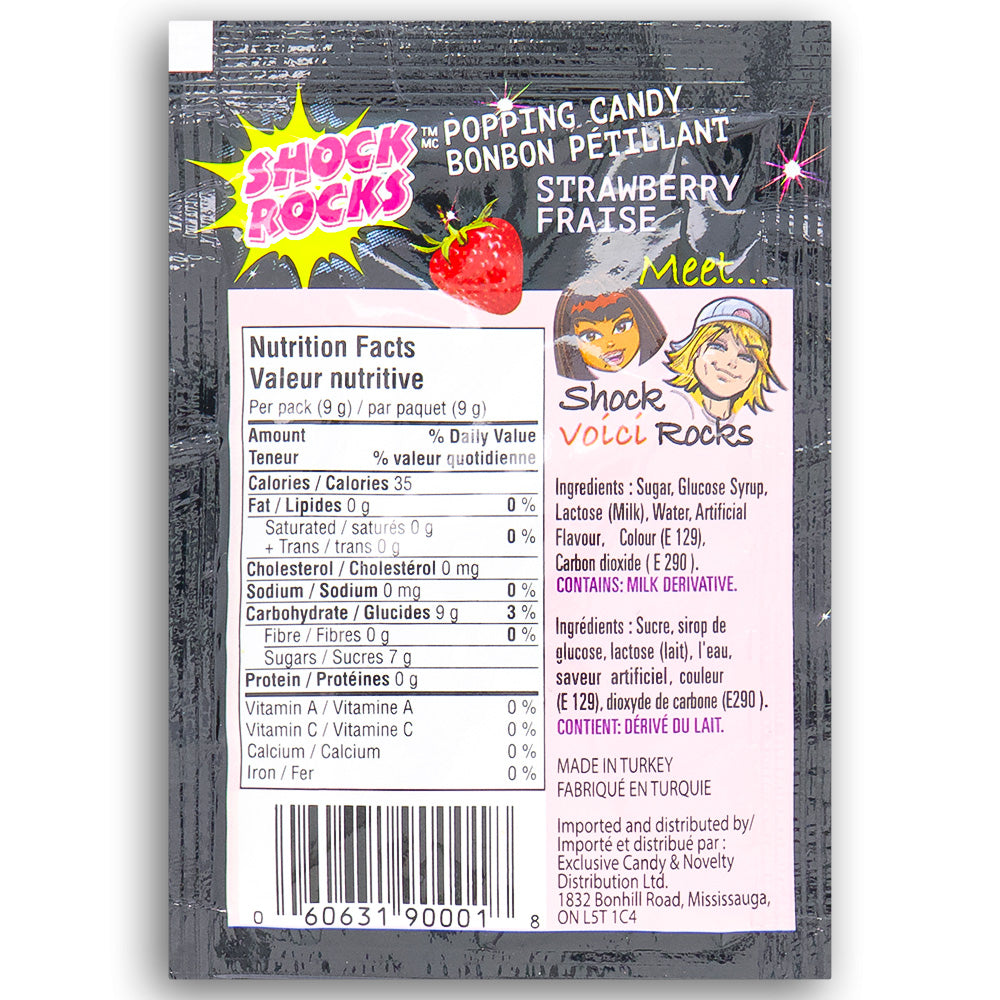 Shock Rocks Popping Candy Strawberry 9g Back Ingredients Nutrition Facts, Shock Rocks Popping Candy Strawberry, Berrylicious pops of fun and flavor, Burst of fresh-picked strawberries, party for your taste buds, Mouthwatering magic, explosion of sweetness, Symphony of taste and texture, Zesty snack, treat to share with friends, Ultimate go-to for berrylicious fun, shock rocks, popping candy, strawberry candy, strawberry popping candy