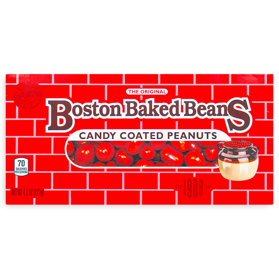 Boston Baked Beans Candy Theater Pack Front, boston baked beans candy, red candy, peanut candy, baked beans candy