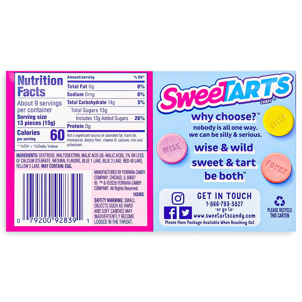 Sweetarts Candy Theatre Pack 5oz Back, ​​sweetarts, sweetarts candy, classic candy, sweet and tart candy