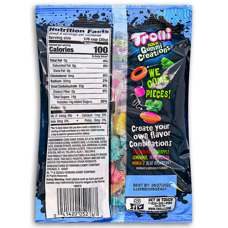 Trolli Sour Gummi Creations Martian Mix 4.25oz Back - Nutritional Facts - Ingredients