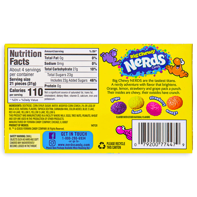 Nerds Big Chewy Theater Box 4.25oz Back, nerds candy, big chewy nerds candy, chewy nerds candy, chewy candy